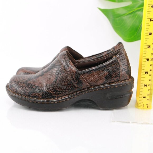 Born Womens Peggy Clog Size 8 Brown Black Leather Snakeskin Wedge Heel Shoe - Picture 7 of 12